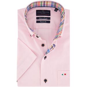 Portofino casual overhemd korte mouw wijde fit roze effen 100% katoen