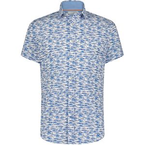 A Fish Named Fred overhemd korte mouw slim fit blauw geprint