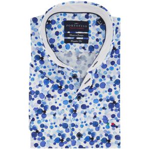 Portofino casual overhemd korte mouw wijde fit wit blauw geprint katoen