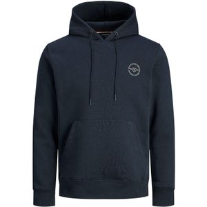 Jack & Jones hoodie donkerblauw effen katoen met logo