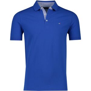 Portofino polo Pique normale fit blauw effen met logo katoen