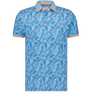 A Fish Named Fred polo slim fit blauw geprint katoen