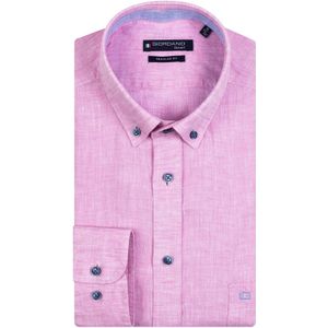 Giordano casual overhemd normale fit roze linnen borstzak