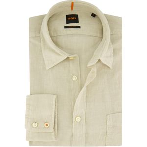 Overhemd Boss casual normale fit beige effen linnen