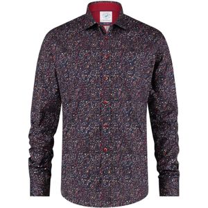 A Fish Named Fred casual overhemd slim fit donkerblauw geprint katoen