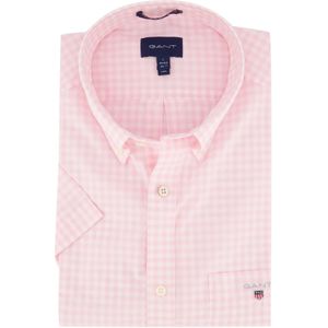 Gant casual overhemd korte mouw wijde fit roze geruit katoen