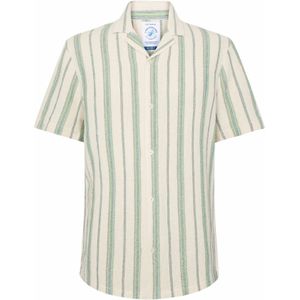 A Fish Named Fred'knit colorful stripe'overhemd korte mouw beige groen streep