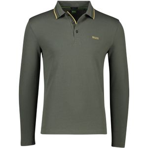 Boss katoenen polo regular fit groen 3-knoops lange mouw