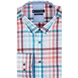 Giordano casual overhemd korte mouw wijde fit blauw geruit 100% katoen