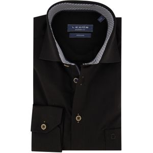Ledub modern fit overhemd mouwlengte 7 zwart katoen strijkvrij