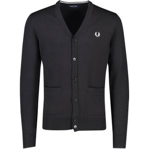 Fred Perry vest  zwart knopen effen wol