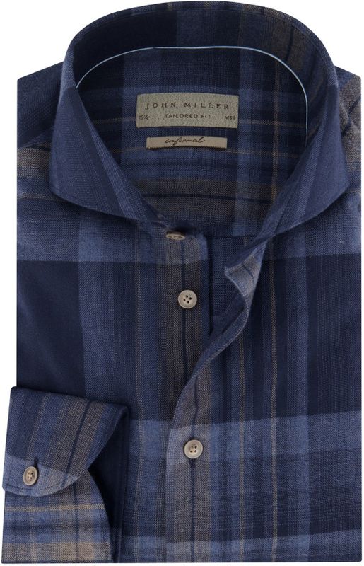 John Miller business overhemd John Miller Tailored Fit normale fit donkerblauw geruit katoen