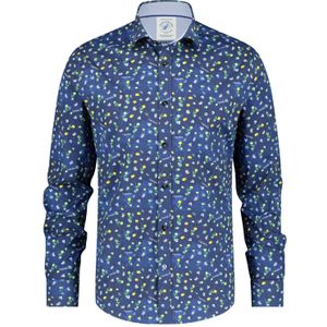 A Fish Named Fred casual overhemd slim fit blauw met print katoen