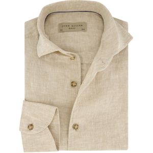 John Miller mouwlengte 7 linnen slim fit overhemd beige