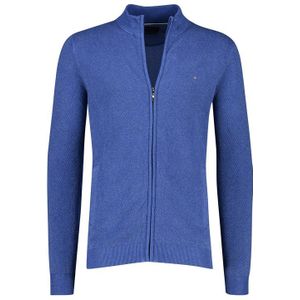 Extra lang Portofino vest opstaande kraag blauw rits effen katoen