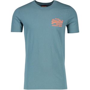 Superdry t-shirt blauw ronde hals effen met logo 100% katoen
