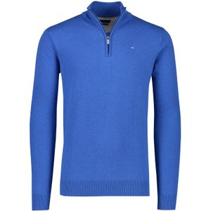 Portofino sweater half zip effen blauw katoen