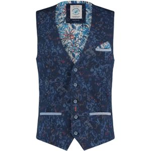 A Fish Named Fred gilet donkerblauw katoen geprint slim fit