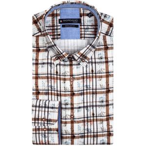 Giordano casual overhemd wijde fit bruin geruit katoen button-down boord met borstzak