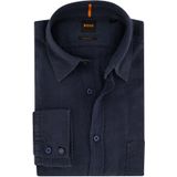 Hugo Boss casual overhemd regular fit donkerblauw linnen borstzak