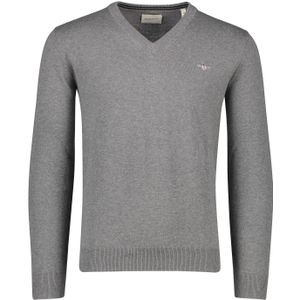 Gant sweater v-hals effen grijs katoen normale fit