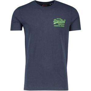 Superdry t-shirt donkerblauw effen ronde hals groene logo