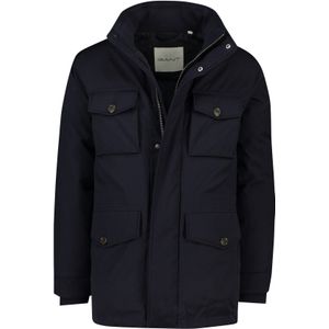 Gant winterjas navy effen rits + knoop normale fit dubbele borstzak