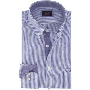 Paul&Shark casual overhemd wijde fit blauw gestreept met borstzak