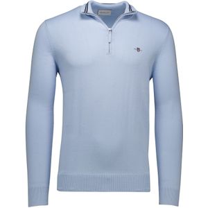 katoenen Gant half zip trui effen lichtblauw normale fit