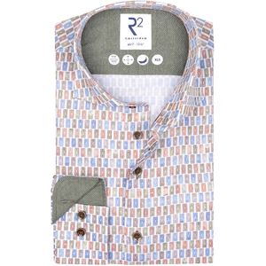 Wit geprint R2 overhemd mouwlengte 7 slim fit katoen