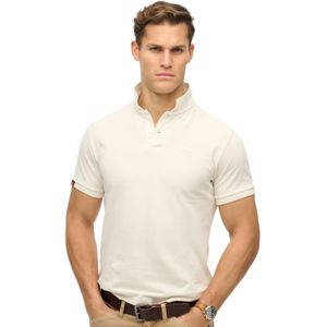 Superdry polo 2-knoops crème effen pique korte mouw