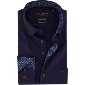 Wijde fit Portofino overhemd donkerblauw uni button-down
