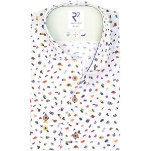 R2 overhemd geprint modern fit wit katoen mouwlengte 7