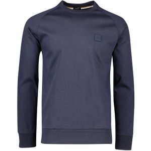 Hugo Boss trui ronde hals donkerblauw effen katoen-stretch