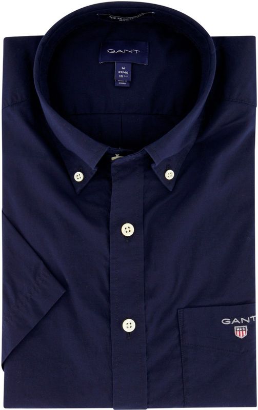 Gant casual overhemd korte mouw normale fit donkerblauw effen katoen