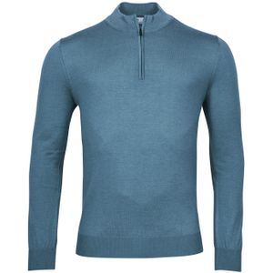 Thomas Maine trui blauw half-zip 100% wol normale fit