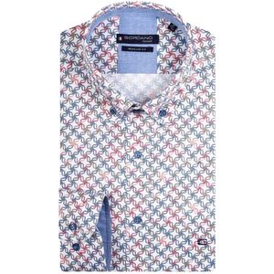 Giordano casual overhemd wijde fit blauw geprint katoen met borstzak