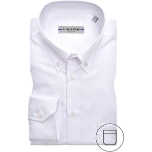 Moderne fit Ledub wit strijkvrij overhemd met borstzak