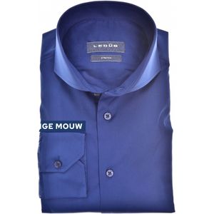 Ledub zakelijk overhemd mouwlengte 7 normale fit blauw effen katoen