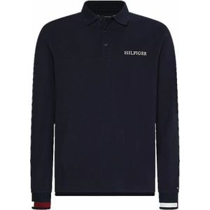 Tommy Hilfiger polo normale fit donkerblauw effen katoen lange mouwen