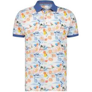 A Fish Named Fred polo stretch blauw geprint katoen slim fit