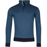 Baileys trui half zip blauw effen katoen knopen