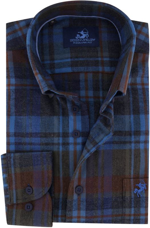 Eden Valley casual overhemd wijde fit blauw geruit katoen