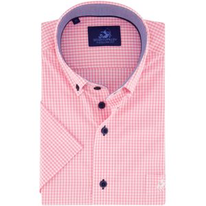 Overhemd Eden Valley casual korte mouw wijde fit roze geruit katoen