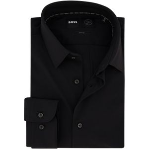 Hugo Boss overhemd slim fit zwart effen semi wide spread