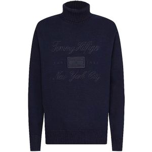 Tommy Hilfiger coltrui opdruk donkerblauw katoen normale fit