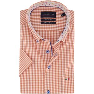 Portofino casual overhemd korte mouw regular fit oranje geruit button-down katoen