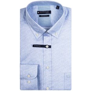 Giordano casual overhemd wijde fit lichtblauw geprint katoen met stretch