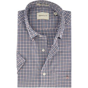 Gant Poplin overhemd korte mouw normale fit blauw geruit