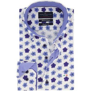 Portofino overhemd regular fit beige geprint bloemetjes katoen